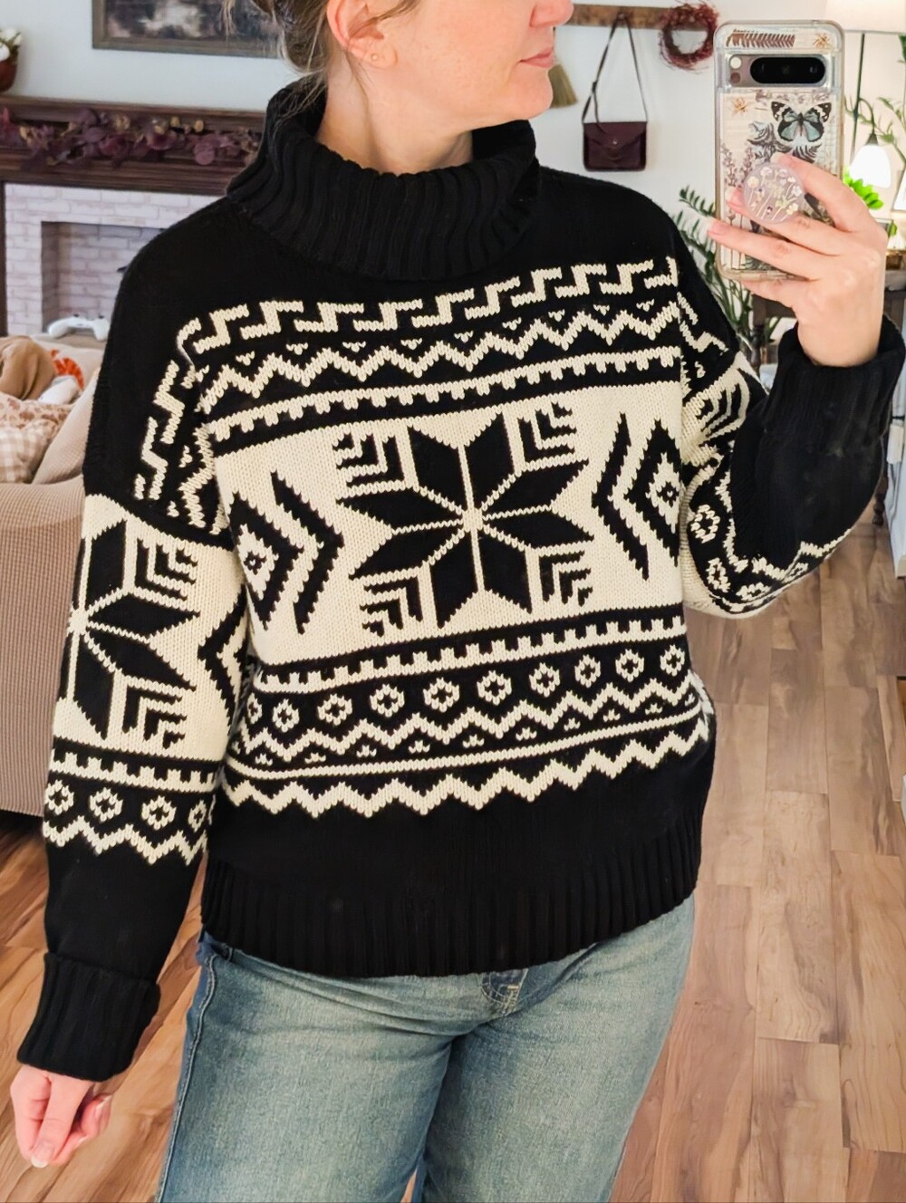 Ralph Lauren Wool Blend Turtleneck Fair Isle Chunky Knit Sweater - Size Medium